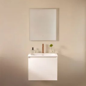 Macrae Houten Badkamermeubelset Met Geïntegreerde Wastafel Wit & Rechthoekige Led En Anticondens 60x70 Cm Tamsin & Rosé Goud - Sklum