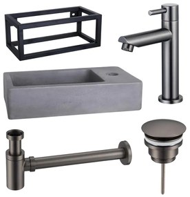 Fortifura Fuente fonteinset - 40x20x23.5cm - 1 kraangat - zwart frame - fonteinkraan gunmetal - beton SW696237/SW696207/SW696217/SW373151/SW405221