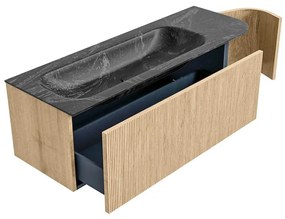Mondiaz Kurve-dlux 135cm badmeubel ronding rechts oak met 1 lade en deur en wastafel big medium kraangat links lava