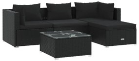 vidaXL 5-delige Loungeset met kussens poly rattan zwart