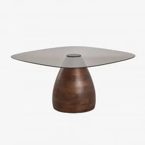 Mariana Vierkante Salontafel, 80x80 Cm, Gemaakt Van Mangohout En Glas Donker Handvat Hout - Sklum