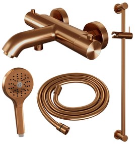 Brauer Copper Edition thermostatische badkraan met glijstang en 3 standen handdouche geborsteld koper PVD