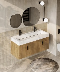 Muebles Calas badmeubel ribbelfront 120cm warm eiken met solid surface wastafel met kraangaten