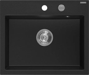 Mexen Oscar granieten gootsteen 1-komorig 580 x 490 mm, zwart, sifon chroom - 6519581000-77