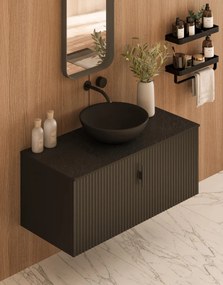 Muebles Costa badmeubel ribbelfront 100cm zwart mat met zwart toppaneel en waskom