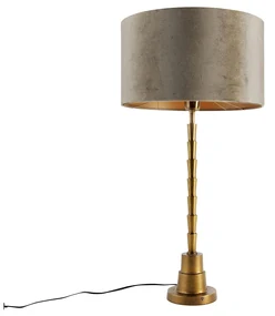 Tafellamp brons met velours kap groen 35cm - Pisos Klassiek / Antiek, Art Deco E27 rond Binnenverlichting Lamp