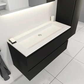 SaniGoods Sally badkamermeubel 100cm zwart mat met Solid Surface wastafel rechthoek zonder kraangat