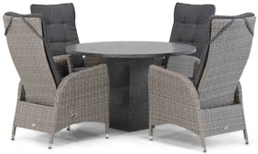 Tuinset Ronde Tuintafel 4 personen 120 cm Wicker Grijs  Garden Collections Lincoln/Graniet