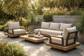 Stoel en Bank Loungeset 5 personen Aluminium/Teak Old teak greywash  Santika Furniture Santika