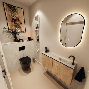 MONDIAZ TURE-DLUX 100cm toiletmeubel Washed Oak. EDEN wastafel Ostra positie rechts. Met 1 kraangat. TUREDX100WASR1OST