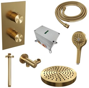 Brauer Stripe inbouw regendouche met 25cm hoofddouche, plafondarm en 3 standen handdouche set 18 messing geborsteld PVD