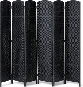 VEVOR kamerscherm met 6 panelen, handgeweven opvouwbare privacyschermen met scharnieren, draagbare en vrijstaande kamerschermen voor kamerafscheiding, zwart 1795 x 2435 x 19 mm