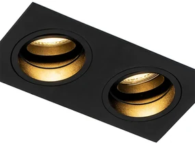 Set van 6 Vierkante inbouwspot zwart verstelbaar 2-lichts - Chuck GU10 Binnenverlichting Lamp