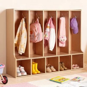 VEVOR Open Kinderkledingkast van multiplex, Kinderkledingkast met 10 haken en 10 vakken (5 grote + 5 kleine), kledingkastplank en opbergplank voor kinderkamer, thuis, kleuterschool, kinderdagverblijf