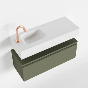 Mondiaz Andor toiletmeubel 80cm army met witte wastafel links met kraangat