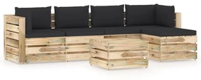 vidaXL 6-delige Loungeset met kussens groen geïmpregneerd hout