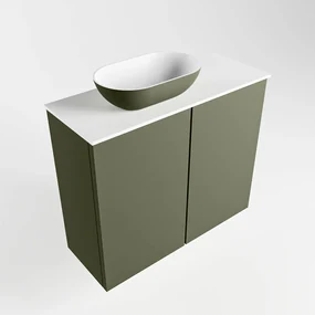 Mondiaz Fowy toiletmeubel 60cm army met legergroene waskom links en kraangat