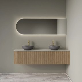 Gliss Design Alluro badmeubel ribbelfront met ronding links 160cm mist en wit marmer toppaneel