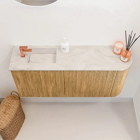 Mondiaz Joya DLux 90cm toiletmeubel ronding rechts oak met wastafel faye links 1 kraangat ostra