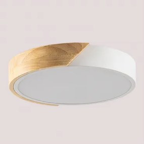 Ronde Led Plafondlamp Van Ijzer Jan Wit - Houtbruin & Ø30 Cm - Sklum