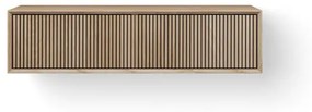 Looox Wooden Wastafelonderkast - ribbelfront verticaal - 1 lade - afvoer links en rechts - 100x30x46 cm - eiken WFST1000