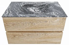 Mondiaz Vica DLux badmeubel 80cm washed oak 2 lades met wastafel lava midden zonder kraangat