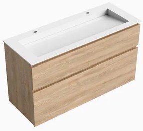Mondiaz XABI 120cm badmeubel onderkast Washed Oak 2 lades. Wastafel AVON Midden 2 kraangaten kleur Talc. XABI120Was2LM2KTal