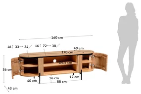 Kave Home Licia Tv-meubel Ovaal Mangohout - 160x43x56cm.