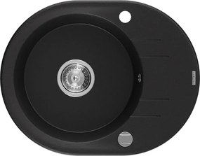 Mexen Kevin granieten gootsteen 1-komoer met afdruiprek 586 x 458 mm, zwart, sifon chroom - 6517581005-77