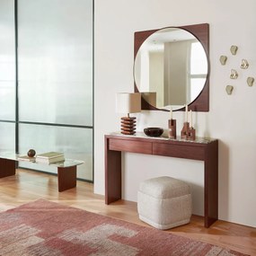 Ronde spiegel met walnoten lijst, hoogte 90 cm, NOTTERI