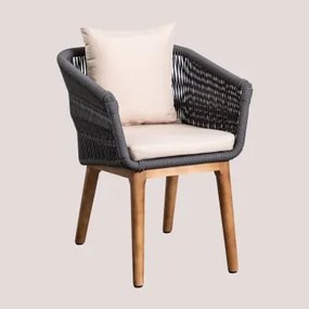Set Van 4 Eetkamerstoelen Van Acaciahout En Gevlochten Touw Barker Grijs – Antraciet - Sklum