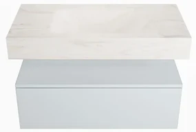 Mondiaz Alan DLux badmeubel 90cm clay 1 lade met wastafel ostra midden zonder kraangat