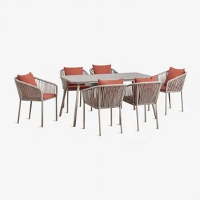 Rechthoekige Tuintafelset 160x90 Cm Met 6 Stoelen Van Gevlochten Touw Arhiza Classic Mokka Bruin - Terracotta - Sklum
