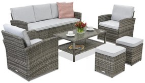 Monaco Coffee 5 tuinmeubelen + 2 Garden Point poefs grijs