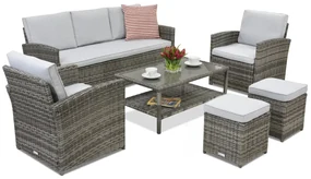 Monaco Coffee 5 tuinmeubelen + 2 Garden Point poefs grijs