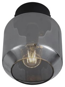Moderne plafondlamp zwart met smoke glas - Stiklo Modern E27 rond Binnenverlichting Lamp
