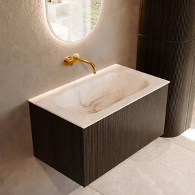 Mondiaz Kurve-dlux 80cm badmeubel shadow met 1 lade en wastafel big small midden zonder kraangat frappe