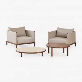 Tuinset Met 2 Fauteuils En 2 Ronde Salontafels Van Acaciahout Olivia Donker Acaciabruin & Beige - Semoline - Donker Acaciabruin - Sklum
