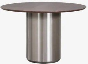 Ronde Eettafel Ø120 Cm Luceida Donker Handvat Hout & Geborsteld Roestvrij Staal - Sklum