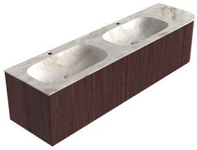 Mondiaz Kurve-dlux 175cm badmeubel ronding rechts ruby met 2 lades en 1 deur en wastafel stor small dubbel/links 2 kraangaten frappe