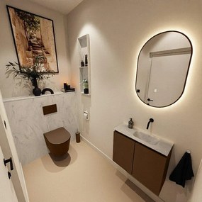 MONDIAZ TURE-DLUX 60cm toiletmeubel Rust. EDEN wastafel Opalo positie rechts. Zonder kraangat. TUREDX60RUSR0OPA