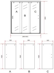 Sanigoods Toru schuifdeur 3-delig 90cm chroom