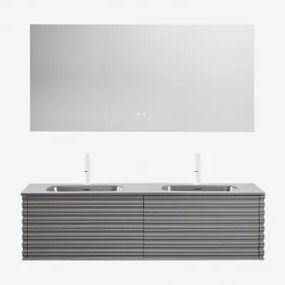 Noura Zwevend Houten Badkamermeubelset Met Geïntegreerde Wastafels Grijs – Nikkel & Rectangular Led And Antifog 160x75 Cm Riben & 2 - Sklum