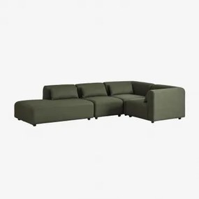 4-delige Modulaire Hoekbank Met Linker Divan Fogler Teddystof Saliegroen - Sklum