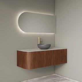 Gliss Design Alluro badmeubel ribbelfront met ronding links 120cm walnut en wit marmer toppaneel