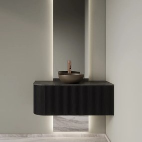 Gliss Design Alluro badmeubel ribbelfront met ronding links 100cm black en zwart leisteen toppaneel