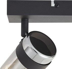 Plafondspot zwart met smoke glas 3-lichts draai- en kantelbaar - Gianni