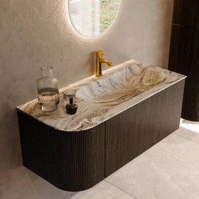Mondiaz Kurve-dlux 105cm badmeubel ronding links shadow met 1 lade en deur en wastafel big small kraangat rechts glace
