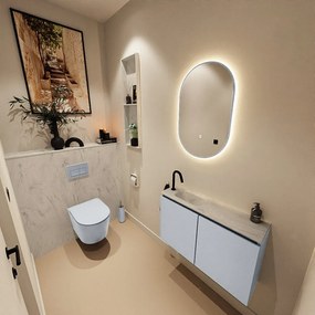 Mondiaz Ture DLux toiletmeubel 80cm clay met wastafel opalo links met kraangat