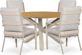 Tuinset Ronde Tuintafel 4 personen 125 cm Aluminium Zand/Beige Lifestyle Garden Furniture Lecce/Ancona